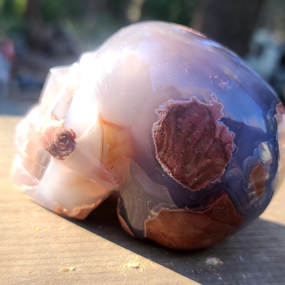 INCREDIBLE gray & Rose Agate handcarved skull - Picture 6 of 7